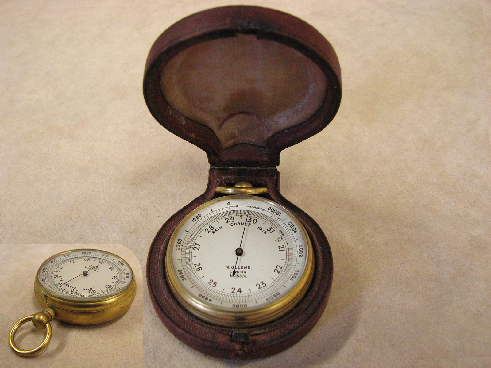 Victorian Dollond pocket barometer & altimeter in leather case